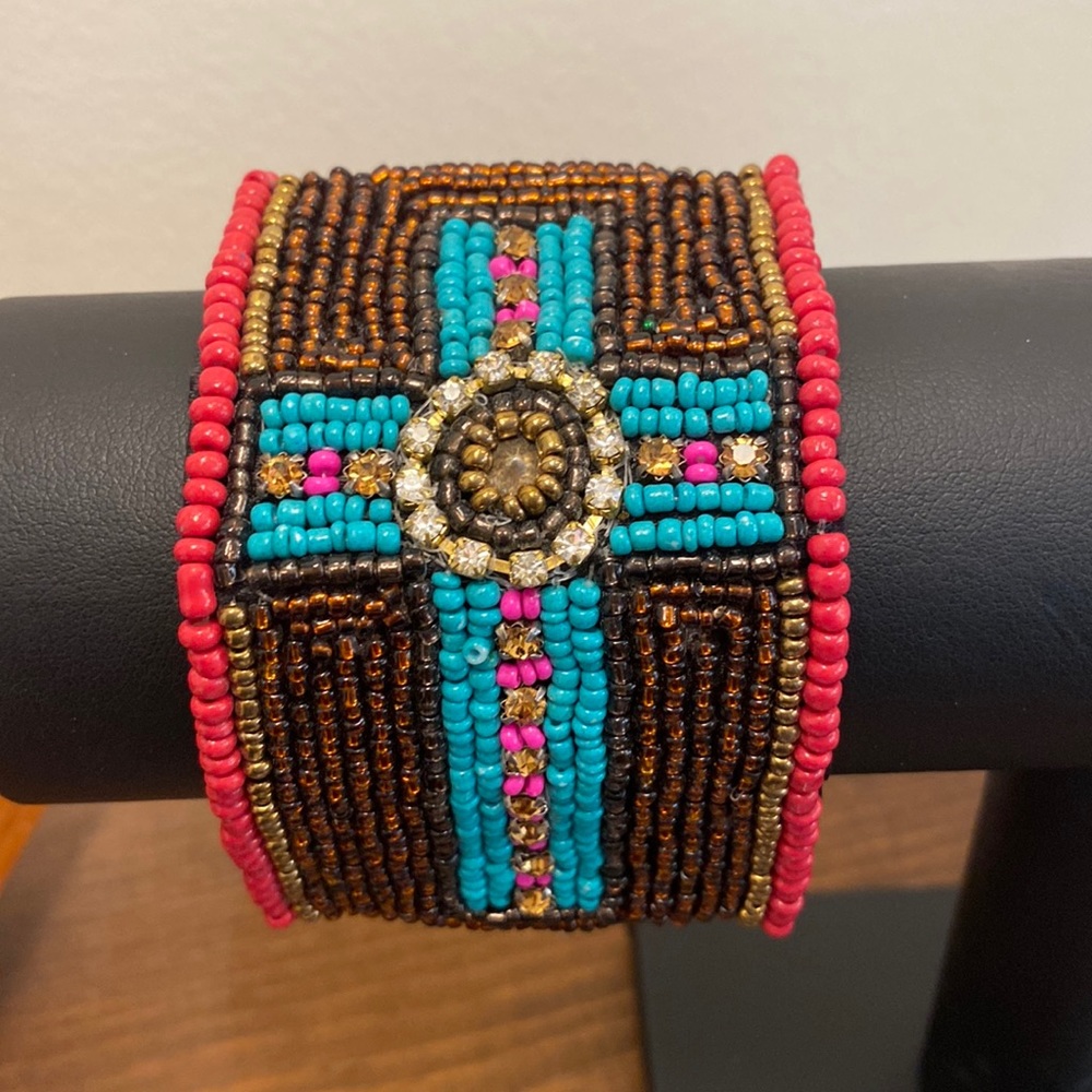 Beaded cross cuff bracelet